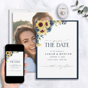 Sonnenblume Blauer Script Blumenzauber Hochzeit sp Save The Date