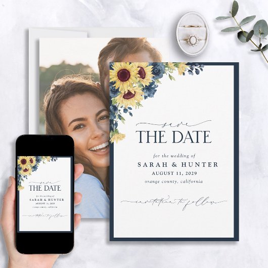 Sonnenblume Blauer Script Blumenzauber Hochzeit sp Save The Date