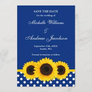 Sonnenblume-blauer und weißer Polka-Punkt Save the Save The Date