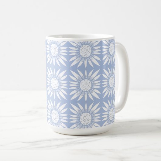 Sonnenblume Blaues Blumenmuster Kaffeetasse (VorderseiteRechts)