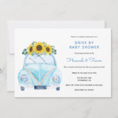 Sonnenblume Blue Car Drive mit Babydusche Einladung (Vorderseite)
