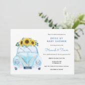 Sonnenblume Blue Car Drive mit Babydusche Einladung (Stehend Vorderseite)