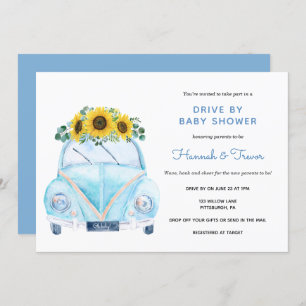 Sonnenblume Blue Car Drive mit Babydusche Einladung
