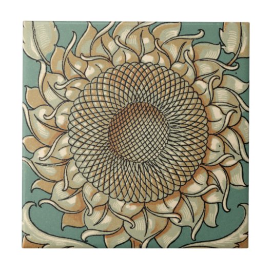 Sonnenblume blühen auf blaugrünem Hintergrund Fliese (Vorderseite)