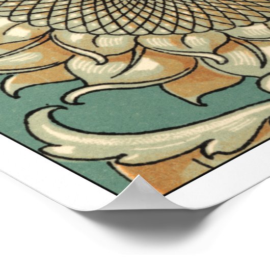 Sonnenblume blühen auf blaugrünem Hintergrund Poster (Ecke)