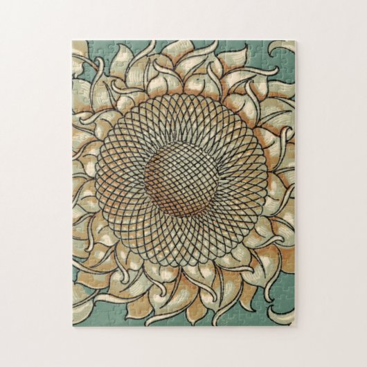 Sonnenblume blühen auf blaugrünem Hintergrund Puzzle (Vertikal)