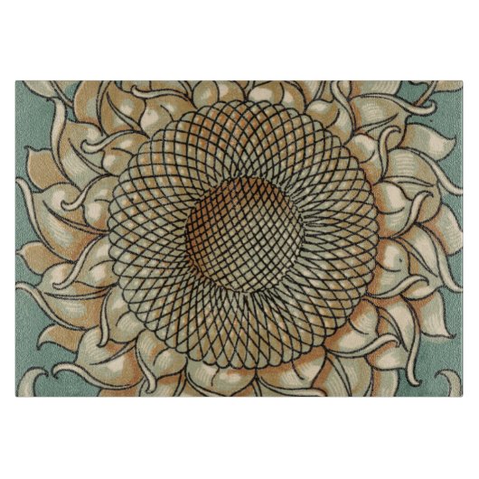 Sonnenblume blühen auf blaugrünem Hintergrund Schneidebrett (Vorderseite)