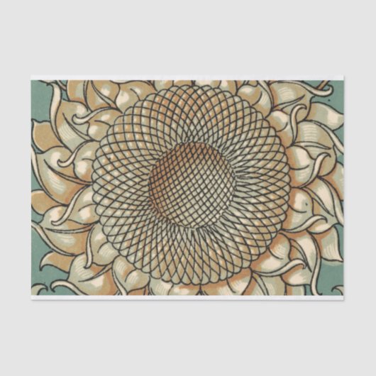 Sonnenblume blühen auf blaugrünem Hintergrund Seidenpapier (Vorderseite)