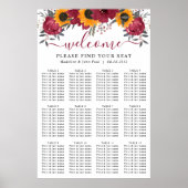 Sonnenblume Blumen Burgund Hochzeitssessencharts Poster (Vorne)