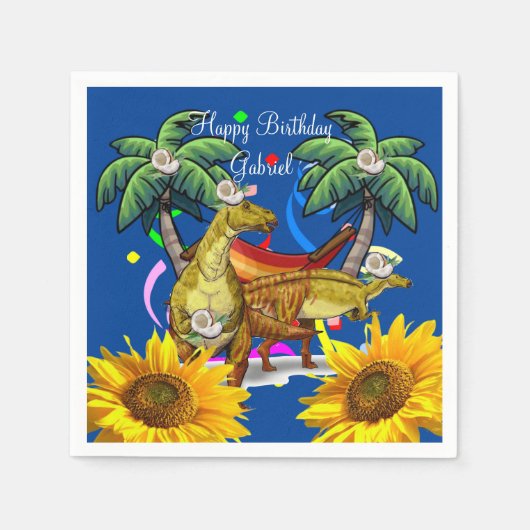 Sonnenblume Blumen Dinosaurier Papier Napkins Serviette (Vorderseite)