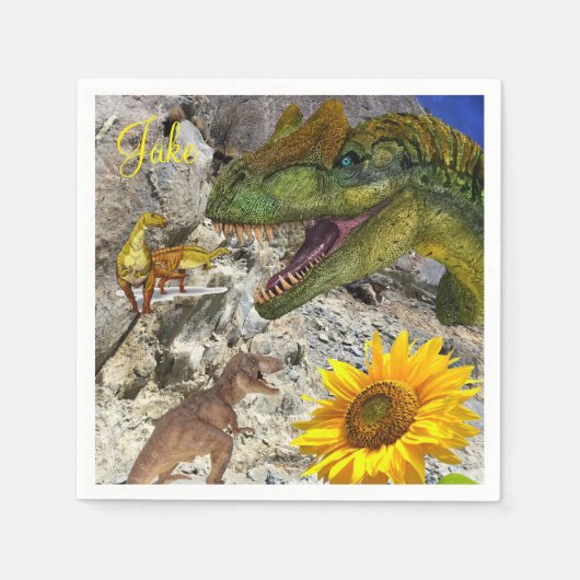 Sonnenblume Blumen Dinosaurier Papier Napkins Serviette (Vorderseite)