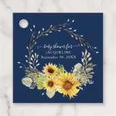 Sonnenblume Blumen Navy Blauer Rustikale Grünanlag Geschenkanhänger (Vorderseite)