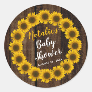 Sonnenblume Blumengarnitur Holz Look Babydusche Runder Aufkleber