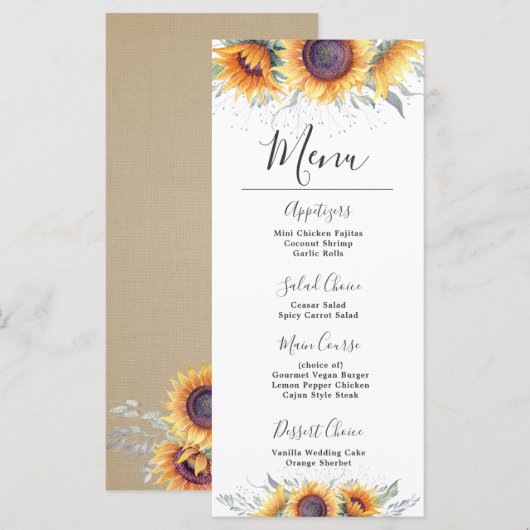 Sonnenblume | Blumenmenü Menükarte (Vorne/Hinten)