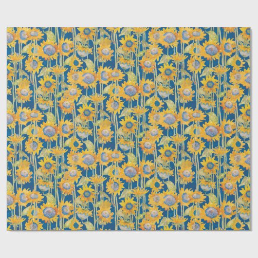 Sonnenblume-Blumenmuster-Blau Geschenkpapier (Flach)