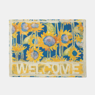 Sonnenblume-Blumenmuster-Blau-Willkommen Fußmatte