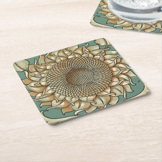 Sonnenblume-Blüte auf blaugrünem Hintergrund Rechteckiger Pappuntersetzer (angewinkelt)