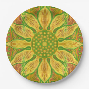 Sonnenblume bohemian Blumenkunst gelb grün orange Pappteller