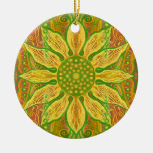 Sonnenblume böhmische Blumenart gelb-grüne Orang Keramik Ornament
