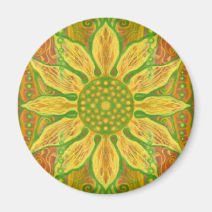 Sonnenblume böhmische Blumenkunst gelb-grün orange Magnet