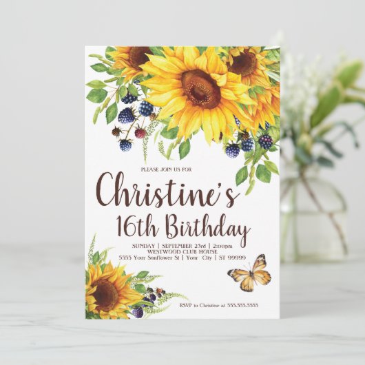 Sonnenblume Boho Birthday Einladung (Stehend Vorderseite)