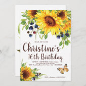 Sonnenblume Boho Birthday Einladung (Vorne/Hinten)