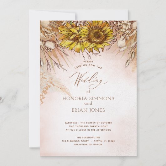Sonnenblume Boho Bounty Weddingr Einladung (Vorderseite)