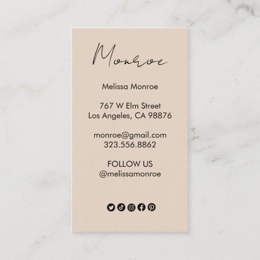 Sonnenblume Boho Chic Elegante soziale Ikonen Raba Visitenkarte (Rückseite)