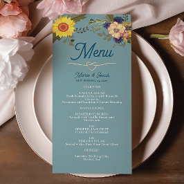 Sonnenblume Boho Dusty Blue Wedding Menu Menükarte