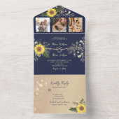 Sonnenblume Boho Navy Blue Wedding All In One Einladung (Innen Boden)