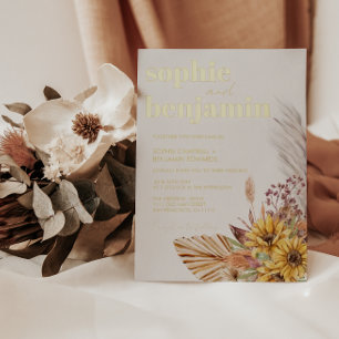 Sonnenblume Boho Pampas Getrocknete Blume Hochzeit Folieneinladung