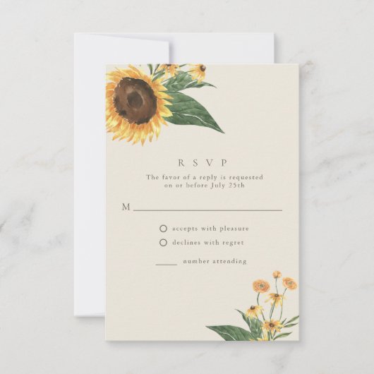 Sonnenblume Boho Wedding RSVP Karte (Vorderseite)