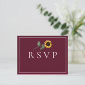Sonnenblume Bordeaux Wedding RSVP Song Anfrage Postkarte (Stehend Vorderseite)