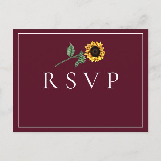 Sonnenblume Bordeaux Wedding RSVP Song Anfrage Postkarte (Vorderseite)