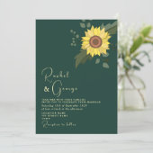 Sonnenblume Botanical Emerald Green Wedding Einladung (Stehend Vorderseite)