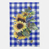 Sonnenblume Bouquet auf Blue Gingham Küchentuch (Vertikal)