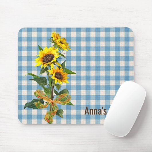 Sonnenblume Bouquet auf Blue Gingham Mouse Pad Mousepad (Mit Mouse)
