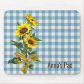 Sonnenblume Bouquet auf Blue Gingham Mouse Pad Mousepad (Vorne)