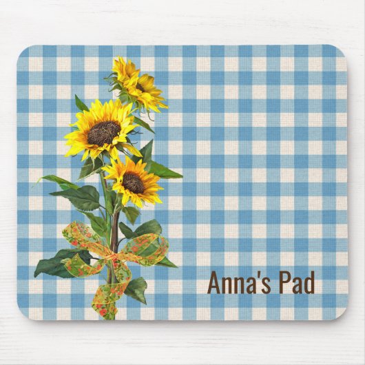 Sonnenblume Bouquet auf Blue Gingham Mouse Pad Mousepad (Vorne)