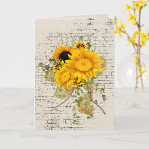 Sonnenblume Bouquet auf Brick Birthday Karte