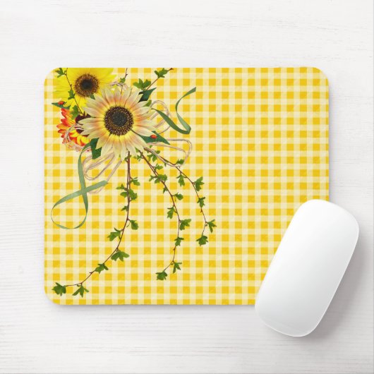 Sonnenblume Bouquet auf Gingham Mousepad (Mit Mouse)