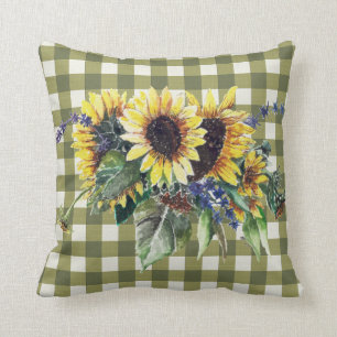 Sonnenblume Bouquet auf Green Gingham Kissen