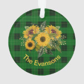 Sonnenblume Bouquet auf Grün Kariert Ornament (Rückseite)