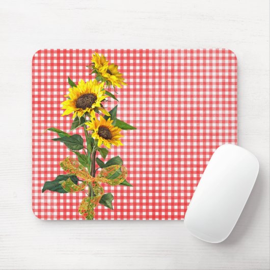 Sonnenblume Bouquet auf Red Gingham Mousepad (Mit Mouse)