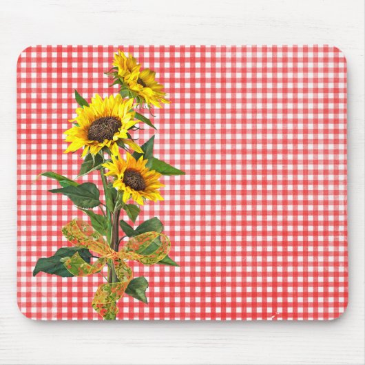 Sonnenblume Bouquet auf Red Gingham Mousepad (Vorne)