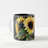 Sonnenblume Bouquet auf schwarz Zweifarbige Tasse (Vorderseite Links)