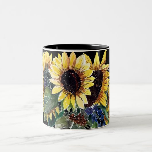 Sonnenblume Bouquet auf schwarz Zweifarbige Tasse (Mittel)