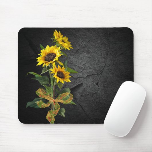 Sonnenblume Bouquet auf schwarzem Stein Mousepad (Mit Mouse)