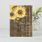 Sonnenblume Bouquet Elegant Wood Wedding Einladung (Stehend Vorderseite)