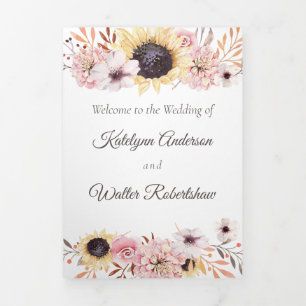 Sonnenblume Bouquet Folded Wedding Programm